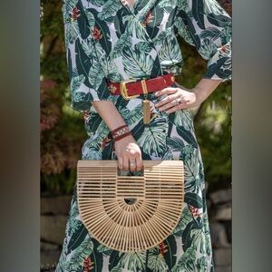 Rachel Zoe NWT Green & White Palm Print Duster Kimono Cover Up Robe OS fits most